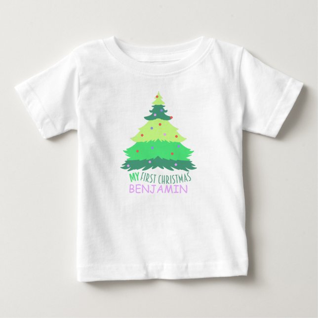 Custom Pastor und Niedlich Mein erster Weihnachtsn Baby T-shirt (Vorderseite)