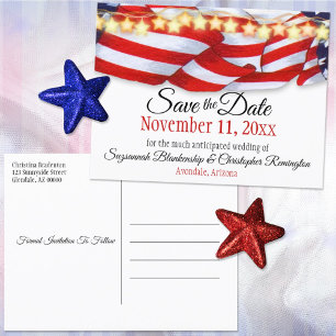 Custom Patriotic Bunting Stars Save the Date Ankündigungspostkarte