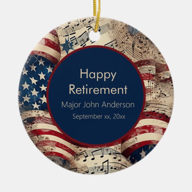 Custom Patriotic Retirement Party Keramik Ornament (Vorne)
