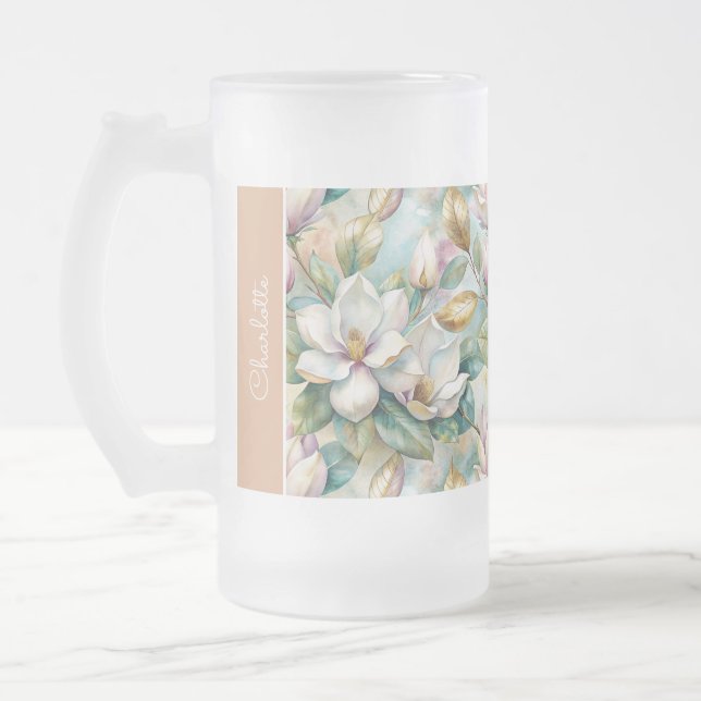 Custom Pattern Elegant Magnolia Flowers Mattglas Bierglas (Links)