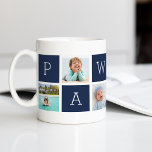 Custom Pawpaw Großvater Foto Collage Kaffeetasse<br><div class="desc">Schaffen Sie einen süßen Sake für einen geliebten Großvater an diesem Tag des Vaters oder Großelterntags mit diesem einfachen Design, das sechs Ihrer Lieblings-Instagram-Fotos enthält, geordnet in einem Collage-Layout mit abwechselnden Quadraten in marineblau, in dem "Pawpaw" steht. Personalisieren Sie mit den Lieblings-Fotos seiner Enkel für ein wertvolles Geschenk für Pawpaw....</div>