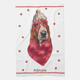 Custom Paws Dog Lover Valentine Geschenk Basset Ho Geschirrtuch
