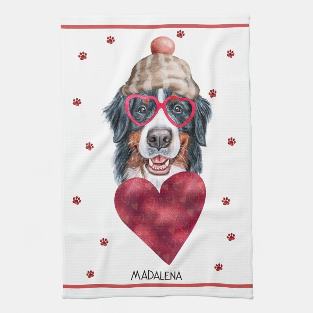 Custom Paws Dog Lover Valentine Geschenk Bernese Geschirrtuch (Vertikal)
