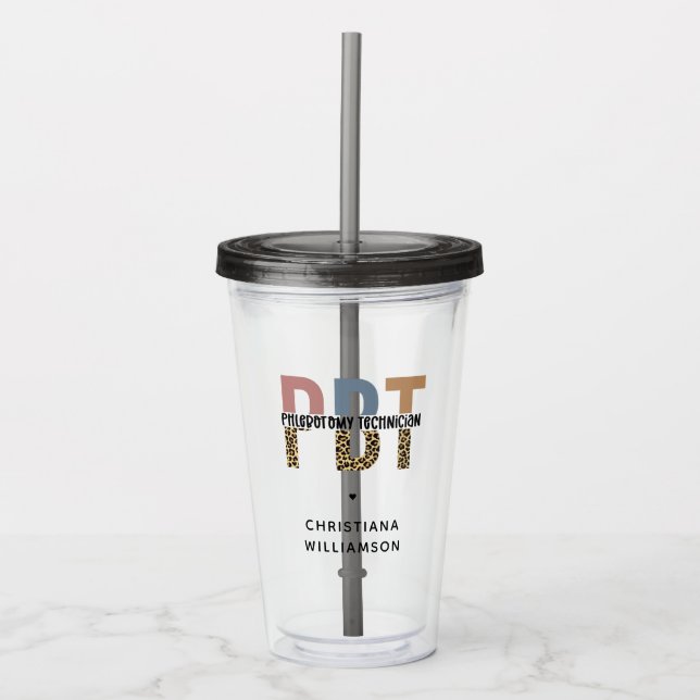 Custom PBT Phlebotomie Techniker Leopard Print Acryltrinkbecher (Vorderseite)