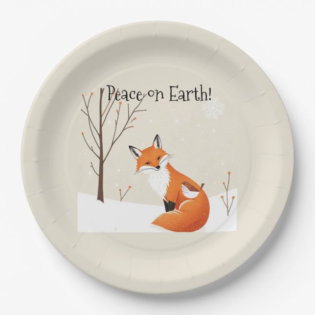 Custom Peace Earth Minimalistisch Fox Bird Animal Pappteller (Vorderseite)
