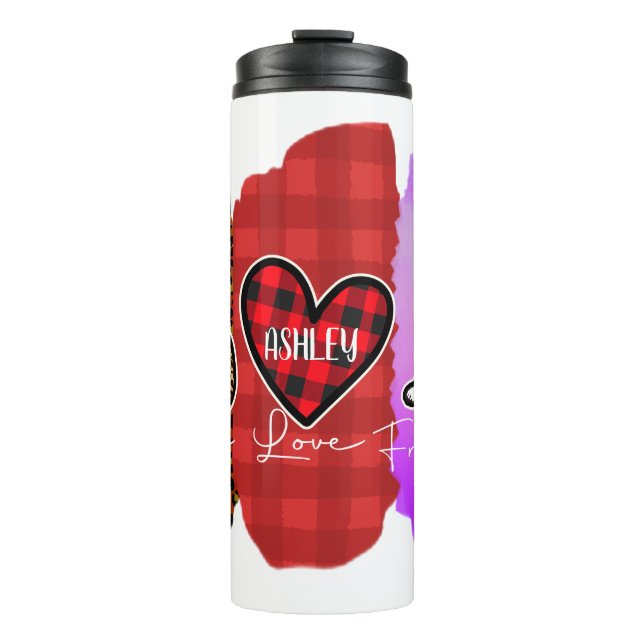 Custom Peace Liebe French Bulldog mit Nachricht Thermosbecher (Vorderseite)