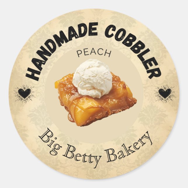Custom Peach Cobbler Labels | Vintag Personalisier Runder Aufkleber (Vorderseite)