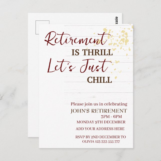 Custom Pension ist Thrill Let's Just Chill Funny Postkarte (Vorne/Hinten)