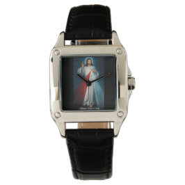 Custom Perfect Square Black Leather Armbanduhr