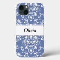 Custom Periwinkle Blue and White Damask
