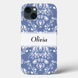 Custom Periwinkle Blue and White Damask Case-Mate iPhone Hülle