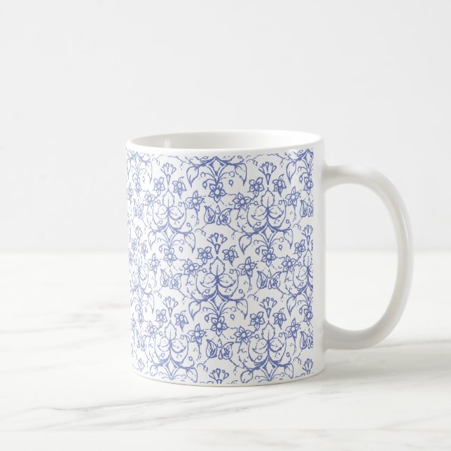 Custom Periwinkle Blue on White Decoration Floral Kaffeetasse (Rechts)
