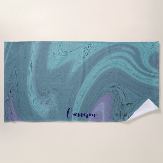 Custom Personalisiert Blue Lila Swirl Bachelorette Strandtuch (Vorderseite)