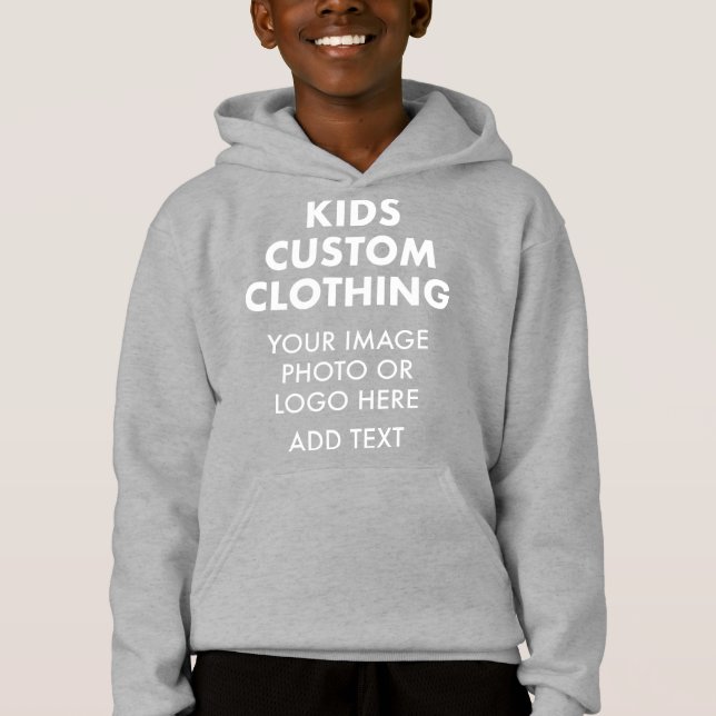Custom Personalisiert BOY'S PULLOVER HOODIE - GRAY (Vorderseite)