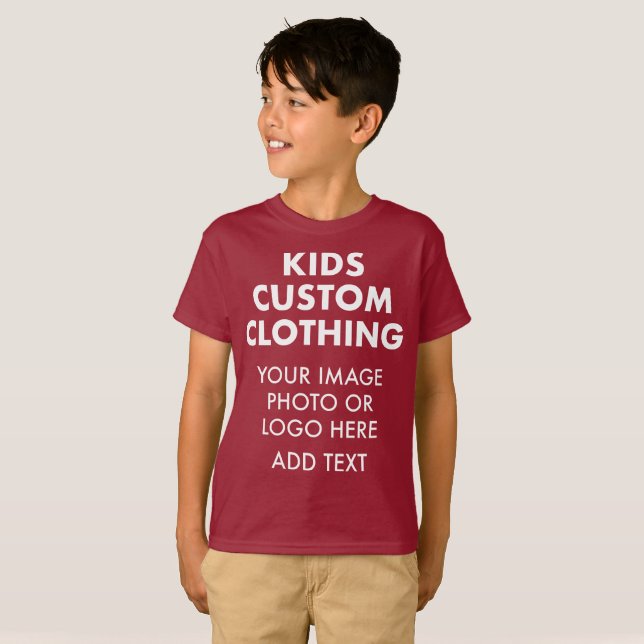 Custom Personalisiert BOY'S T - SHIRT - MAROON RED (Vorne ganz)