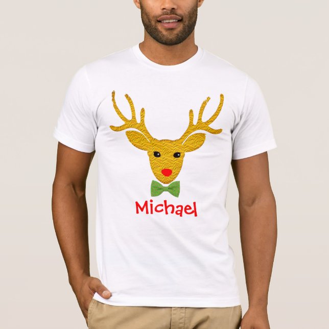 Custom Personalisiert Family Christmas Gold Rentie T-Shirt (Vorderseite)