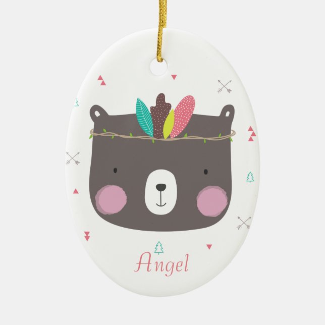 Custom Personalisiert Girls Tribal Bär Keramik Ornament (Vorne)