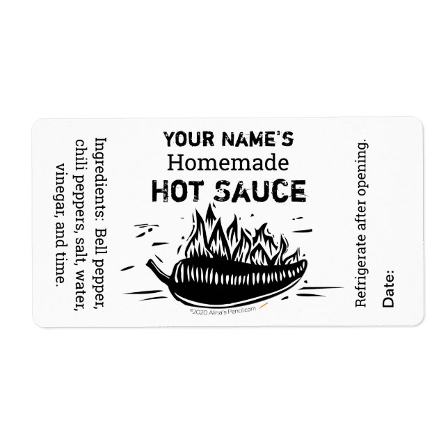 Custom Personalisiert Hot Sauce Woodcut Black Chil (Vorne)