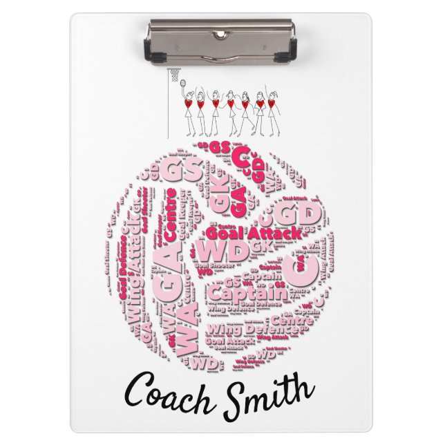 Custom Personalisiert Netball Coach Klemmbrett (Vorderseite)