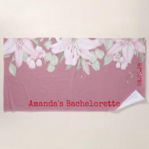 Custom Personalisiert Pink White Floral Bacheloret Strandtuch