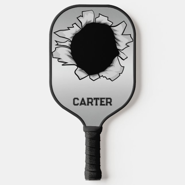 Custom Personalisiert Silver Black Hole Pickleball Schläger (Vorderseite)