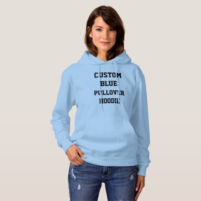 Custom Personalisiert Women's BLUE PULLOVER HOODIE (Vorne ganz)