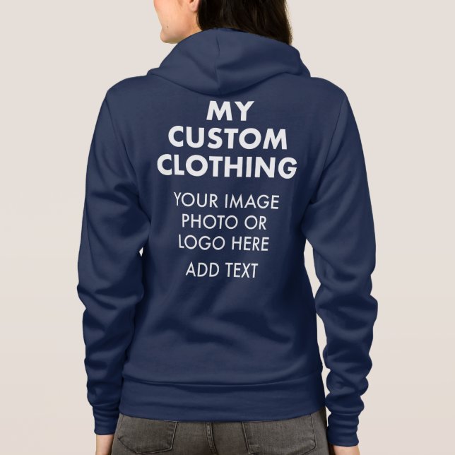 Custom Personalisierte WOMEN'S NAVY BLUE ZIP HOODI Hoodie (Rückseite)