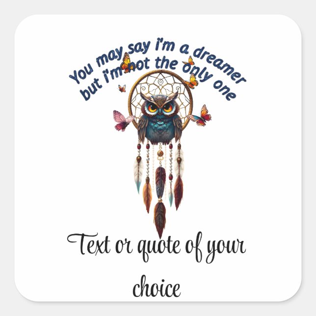 Custom Personalize Boho Owl Beautiful Hippie Quadratischer Aufkleber (Vorderseite)