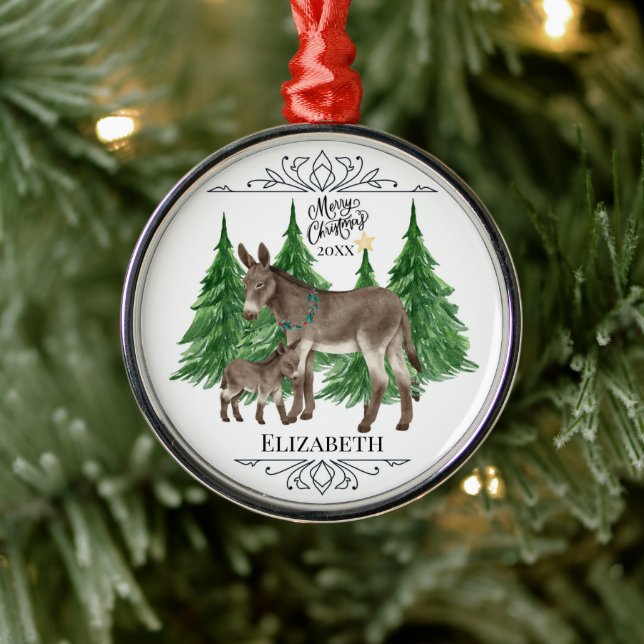 Custom Personalized Donkey Christmas Ornament Aus Metall (Baum)