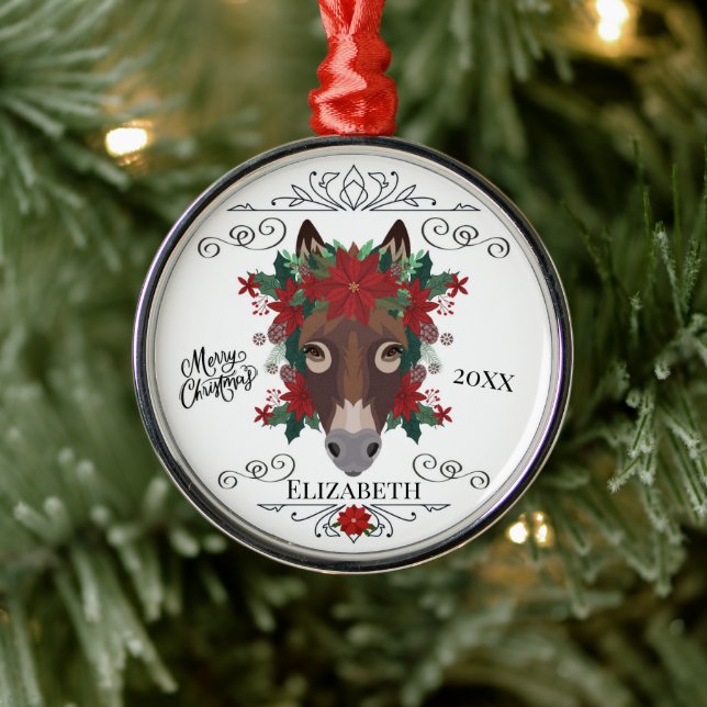Custom Personalized Donkey Christmas Ornament Aus Metall (Baum)