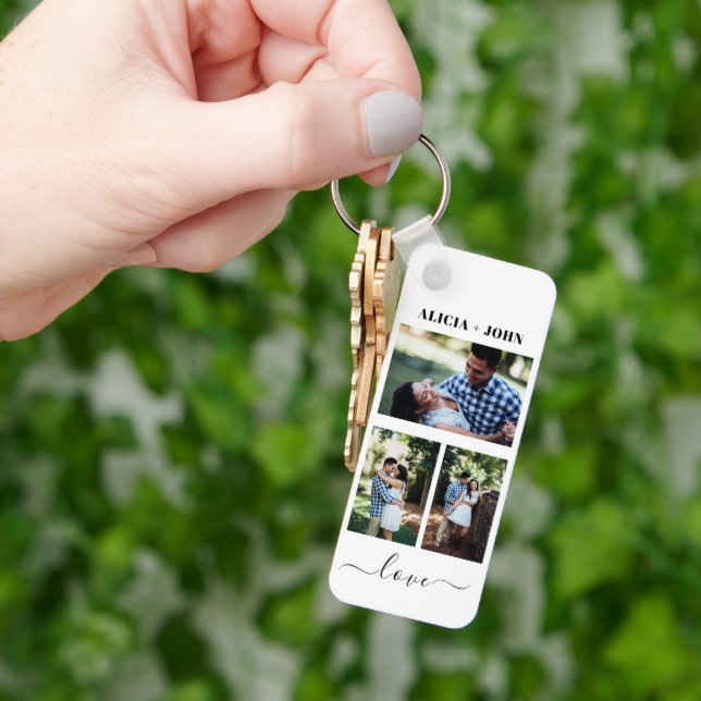 Custom Personalized Double Sided 3 Photo keychain Schlüsselanhänger (Hand)