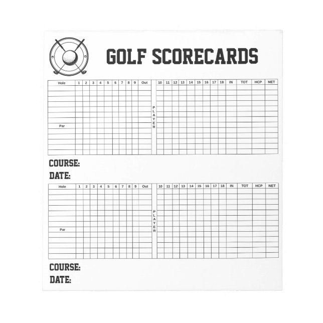 Custom Personalized Golf Scorecards Golfer Notizblock (Vorderseite)