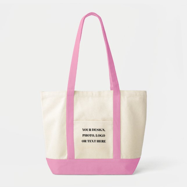 Custom Personalized Natural Tote Bag - Pink Trim (Devant)