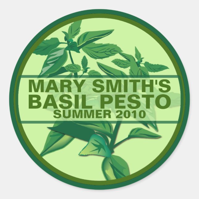 Custom Pesto Labels, Basil Pesto Jarring Labels Runder Aufkleber (Vorderseite)