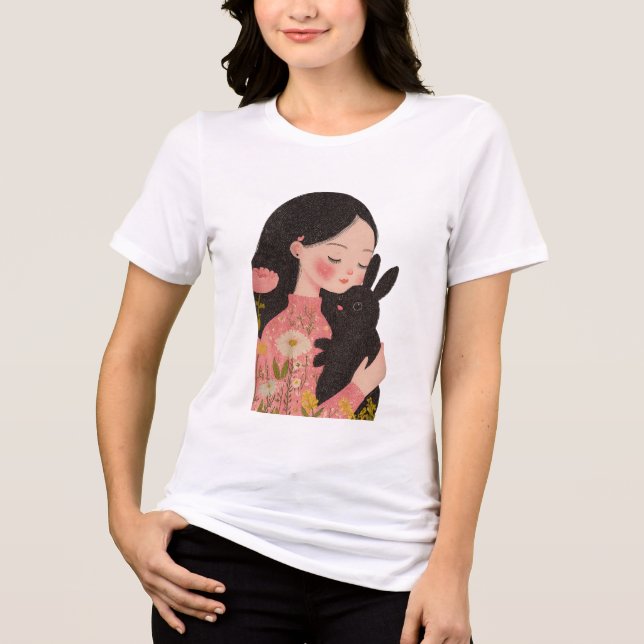 Custom Pet and Owner Portrait Pet Illustration Por Tri-Blend Shirt (Vorderseite)