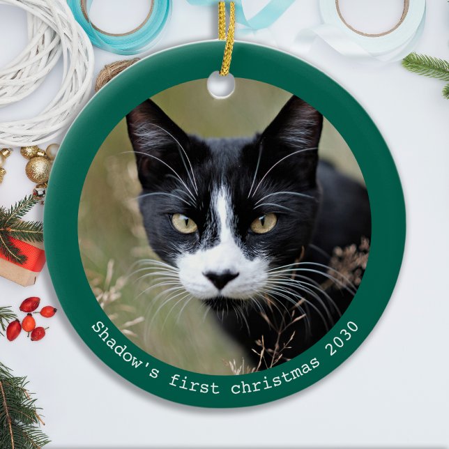 Custom Pet Cat Foto Kitten Erste Weihnachtsfeier Keramik Ornament (Von Creator hochgeladen)