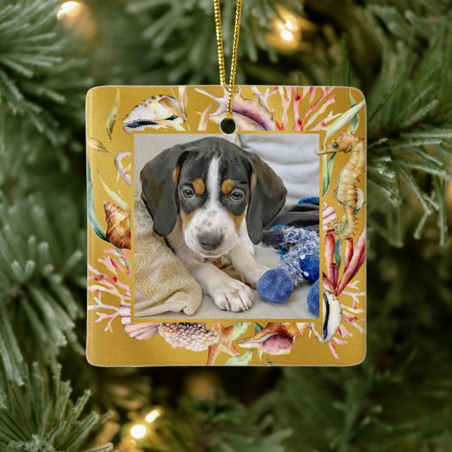 Custom Pet Foto Beach Weihnachten Keramikornament (Baum)