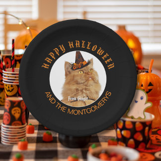Custom Pet Foto Cat Lover Orange Black Halloween Pappteller