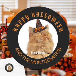 Custom Pet Foto Cat Lover Orange Black Halloween Runder Aufkleber