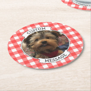 Custom Pet Foto Country Red Buffalo Karo Kariert Runder Pappuntersetzer