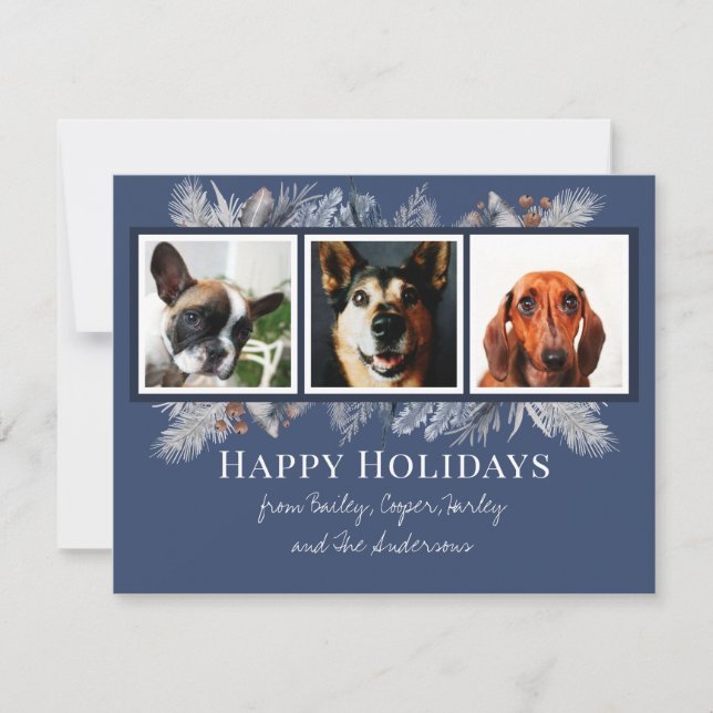 Custom Pet Foto Elegante Watercolor Weihnachtskart Karte (Vorderseite)