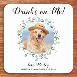 Custom Pet Foto Eucalyptus Dog Wedding Open Bar Rechteckiger Pappuntersetzer<br><div class="desc">Trinke auf mich! Fügen Sie Ihre Hochzeit mit diesen niedlichen, maßgeschneiderten Foto Hochzeitsfeiern die Touch hinzu. Ideal für Ihre Hochzeit nach dem Party und Empfang und als Gastgeschenke Hochzeit für Ihre Gäste. Passen Sie diese Foto Hund Hochzeit Untersetzer mit Ihrem Lieblings-Hochzeitsfest, Hund der Ehre Foto, oder Ihr frisch verheiratetes Foto...</div>