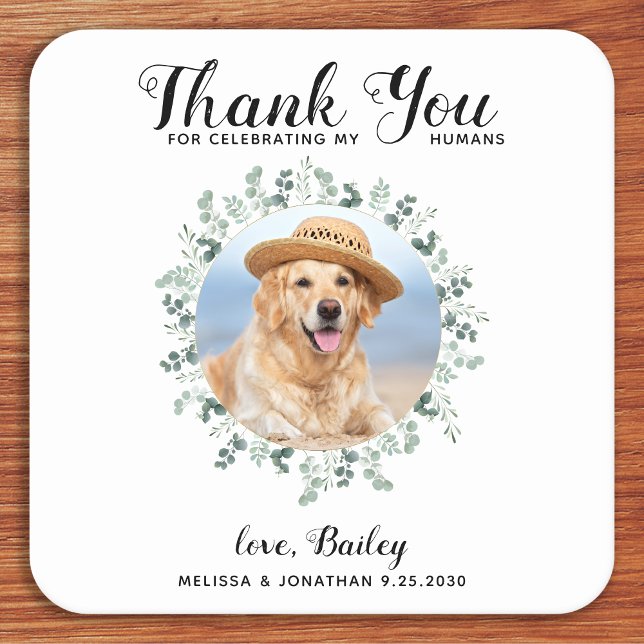 Custom Pet Foto Hund Hochzeit Eukalyptus Vielen Da Rechteckiger Pappuntersetzer (Von Creator hochgeladen)