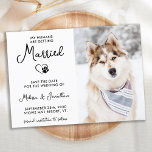 Custom Pet Foto Moderne Kalligrafie Hunde Hochzeit Save The Date<br><div class="desc">Lass deinen besten Hund verkünden deine Hochzeit mit diesem super niedlichen "My Humans Are Getting Married" Hund zum Speichern der Datumskarten. Passen Sie Ihre Wünsche mit Ihrem bevorzugten Foto an und personalisieren Sie Ihre Wünsche mit Namen, Datum und Ort der Hochzeit. Diese Hochzeit speichern Sie das Datum Ankündigung wird ein...</div>