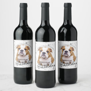 Custom Pet Foto Silver Glitzer Stars Hund Geburtst Weinetikett