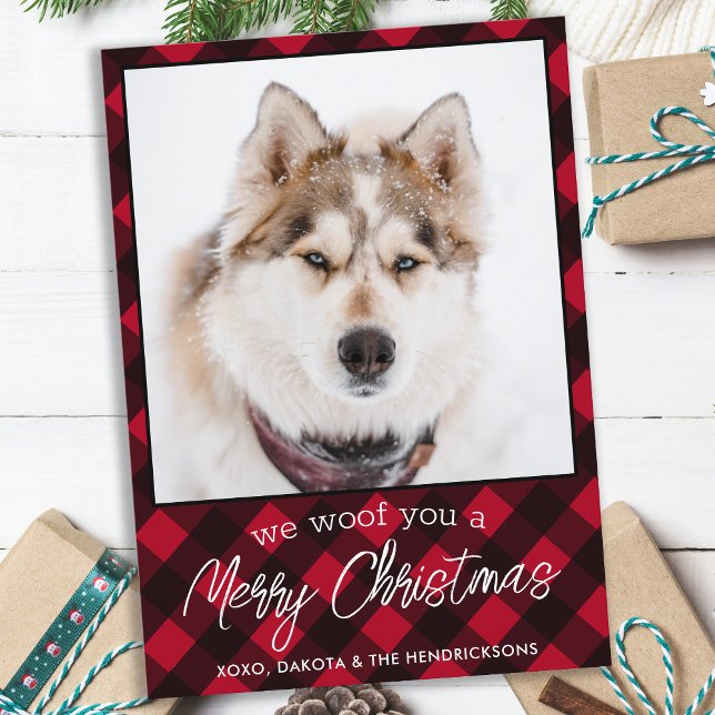 Custom Pet Hund Foto Frohe Weihnachten Rot Kariert (Von Creator hochgeladen)