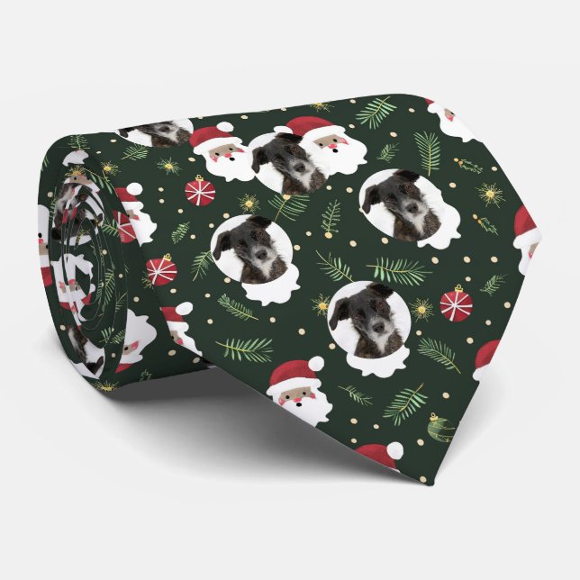 Custom Pet Hund Foto Santa Claus Muster Green Krawatte (Gerollt)