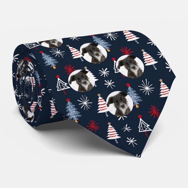 Custom Pet Hund Foto Weihnachtsbaum Muster Marine Krawatte (Gerollt)