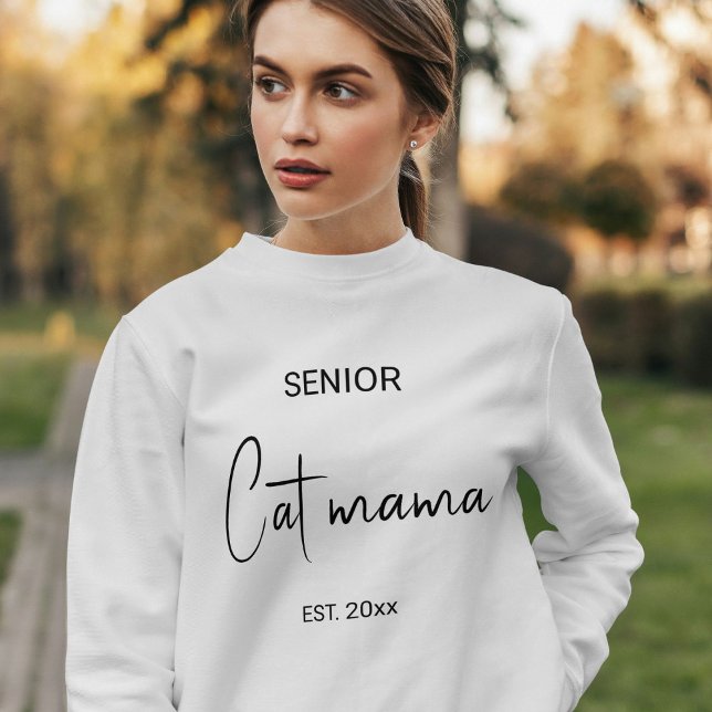 Custom Pet Lover Black Script Senior Cat Mom Ash Sweatshirt (Von Creator hochgeladen)
