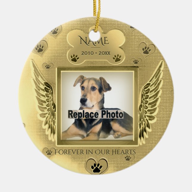 Custom Pet Memorial Gold Hearts Keramik Ornament (Vorne)